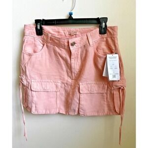Guess Pink Cargo Mini Skirt Tencel Blend Utility Skirt with Drawstrings NWT